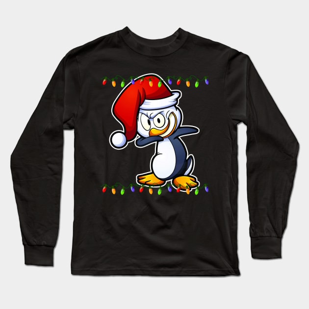 Dabbing Penguin Christmas Lights Dab Funny Penguins Lover Long Sleeve T-Shirt by johnbbmerch